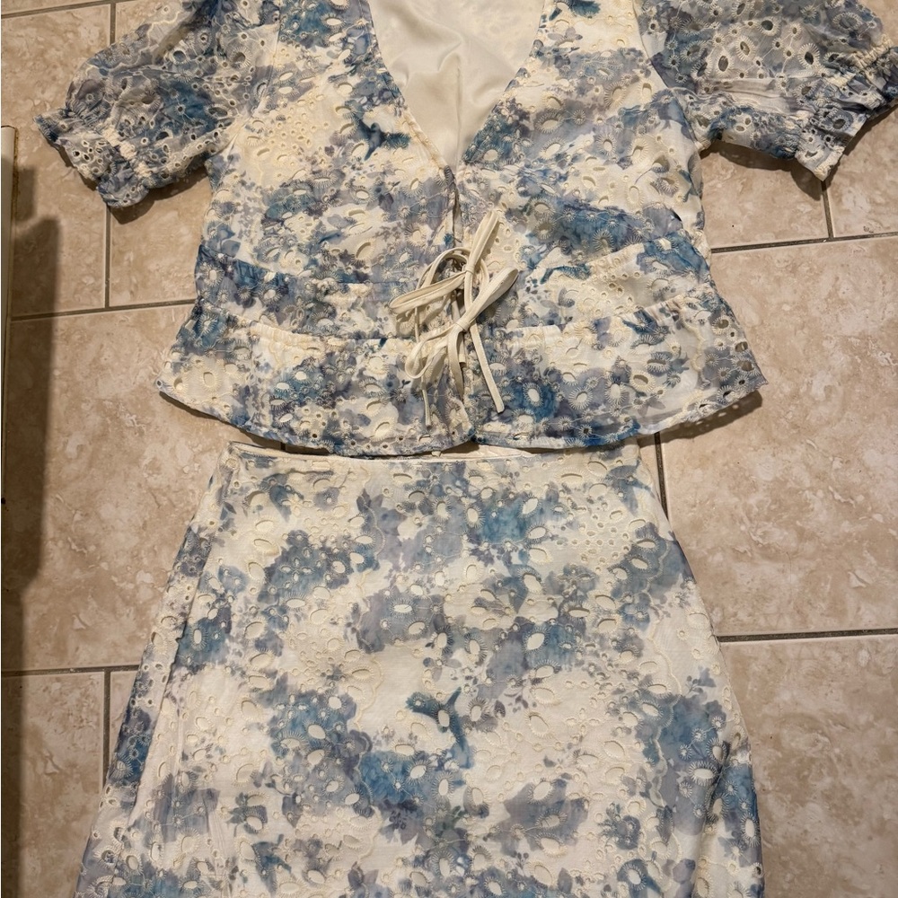 Lulu's Blue and Cream Lace Set